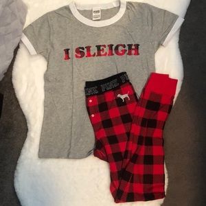 PINK I Sleigh Red & Black Gingham Pajama Set